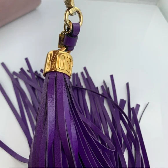 MOSCHINO Couture LEATHER Long Tassel Keychain Bag Charm Purple - Picture 7 of 10